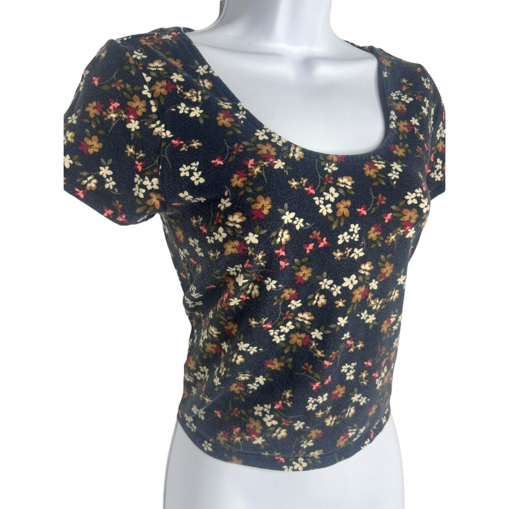 Prince and Fox Women’s Blue Floral Crop Top Tee Size L - Picture 2 of 6